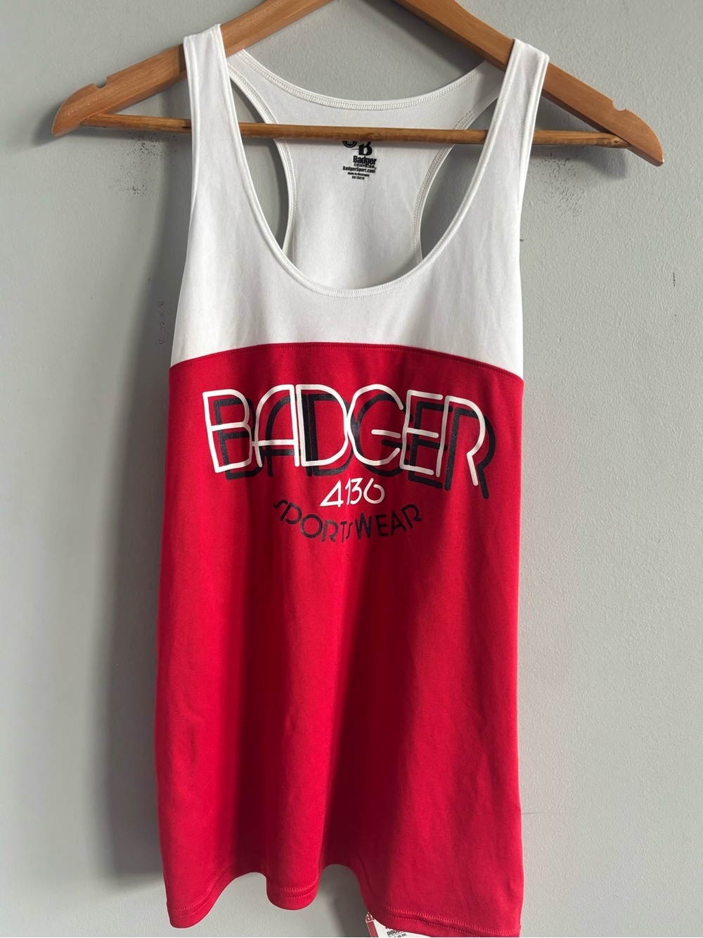 Badger Sport 4136 Women's Double Back Racerback Tank Top NWT Red White Size M